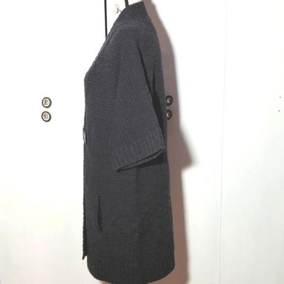 Cynthia Rowley- Black 100% Merino Wool  Open Knit Cardigan Classic Sz.1X - Picture 2 of 4